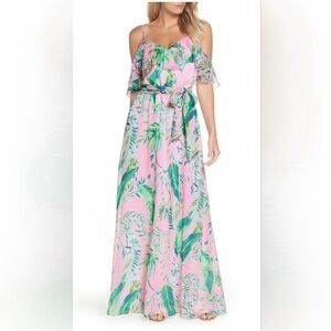 Lilly Pulitzer Zadie Ruffled Floral Maxi Dress Coral Reef Tint
